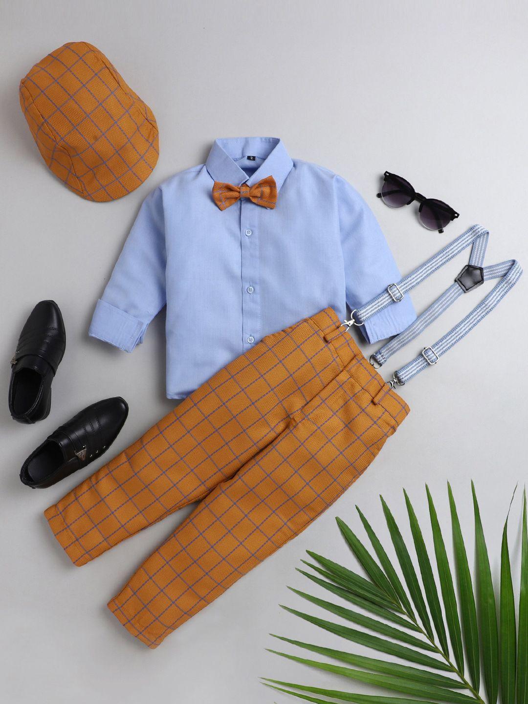 jeetethnics boys orange & blue shirt & trouser with suspenders