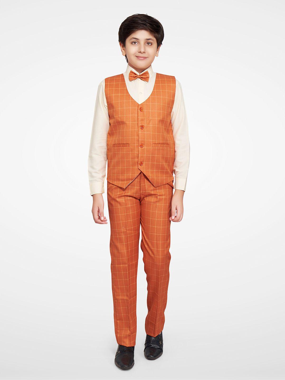 jeetethnics boys orange & cream-coloured checked shirt with trousers