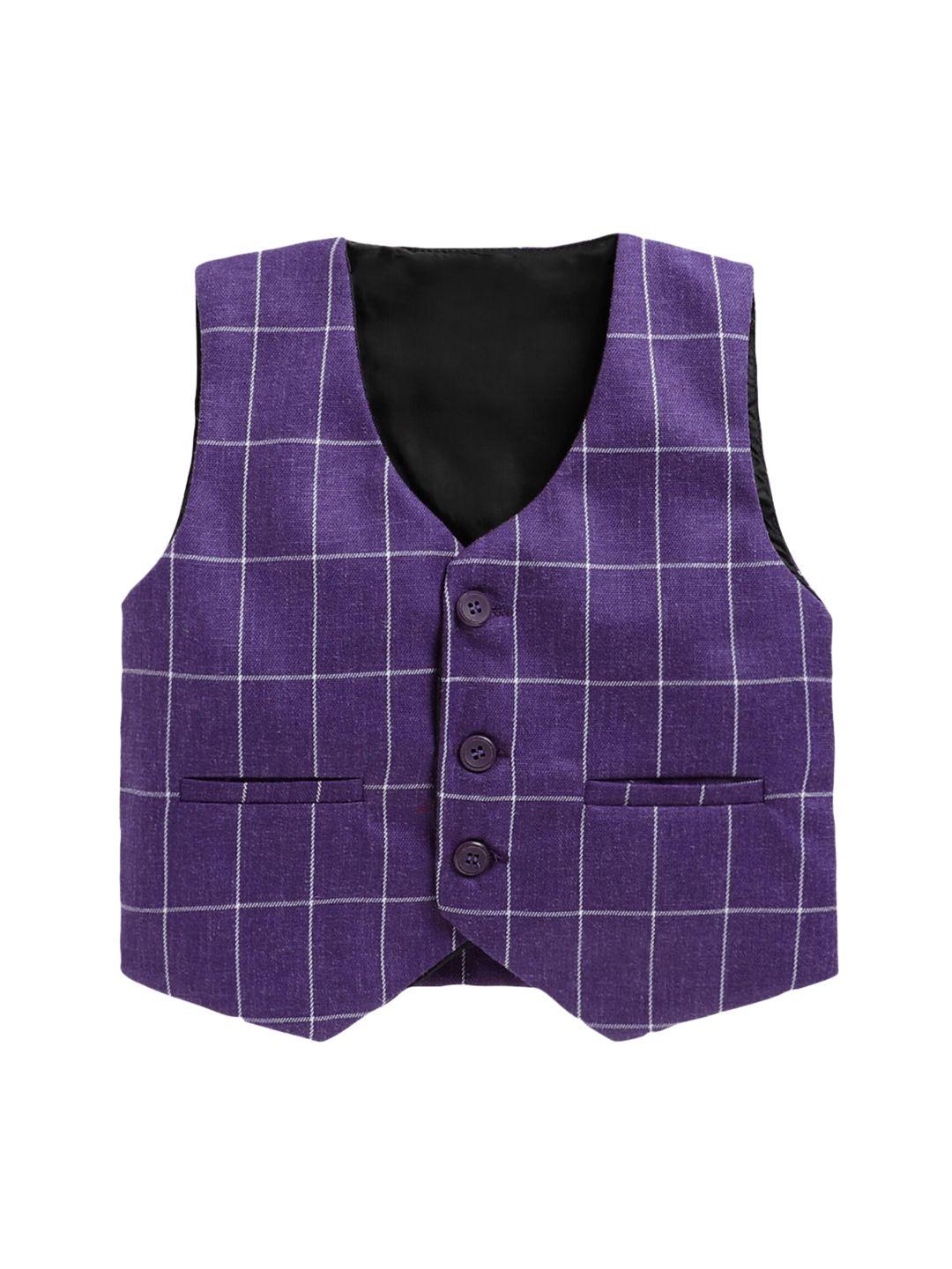 jeetethnics boys purple & white checked woven waistcoat