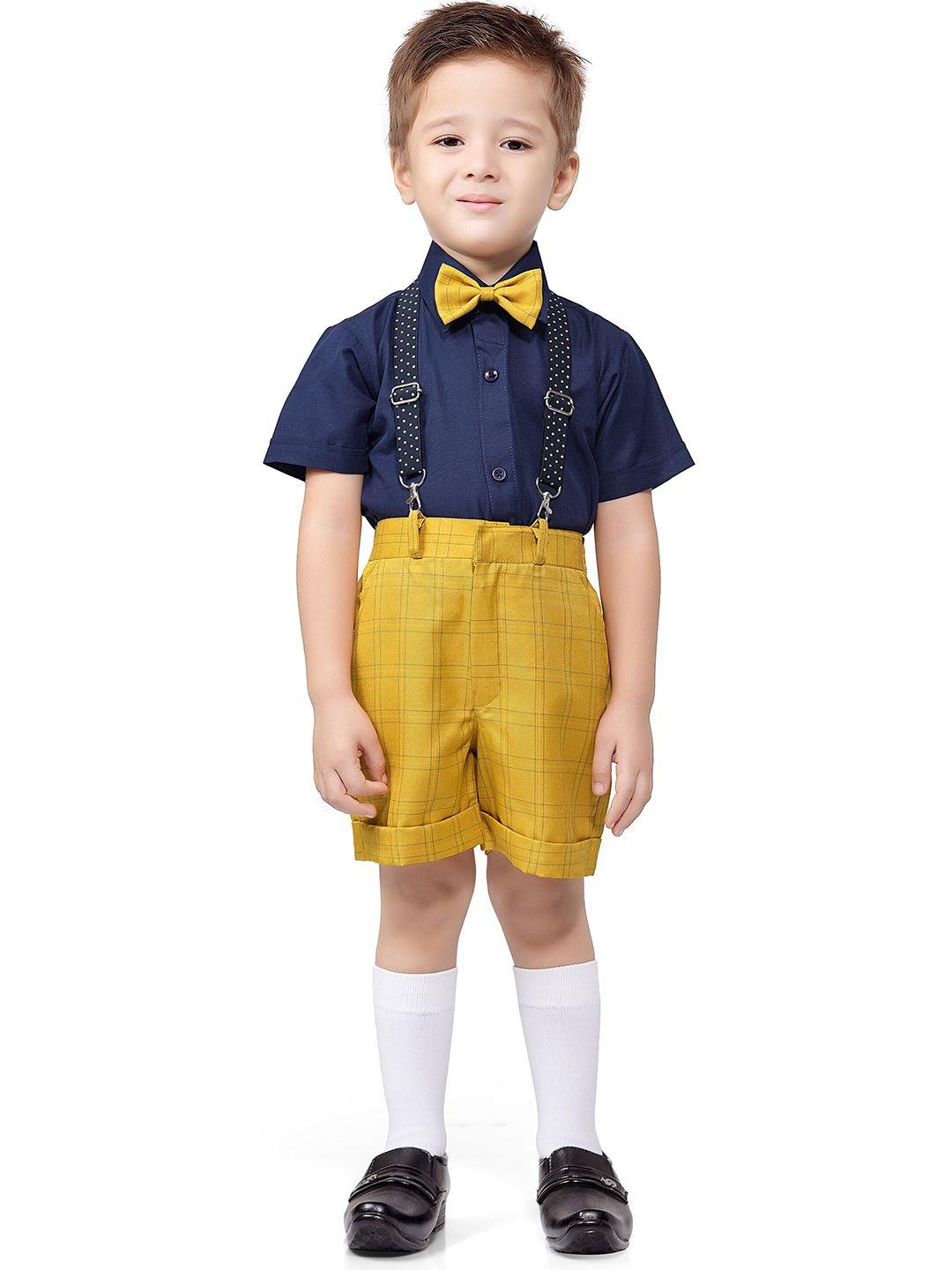 jeetethnics-boys-yellow-&-blue-shirt-with-shorts-with-bow-tie