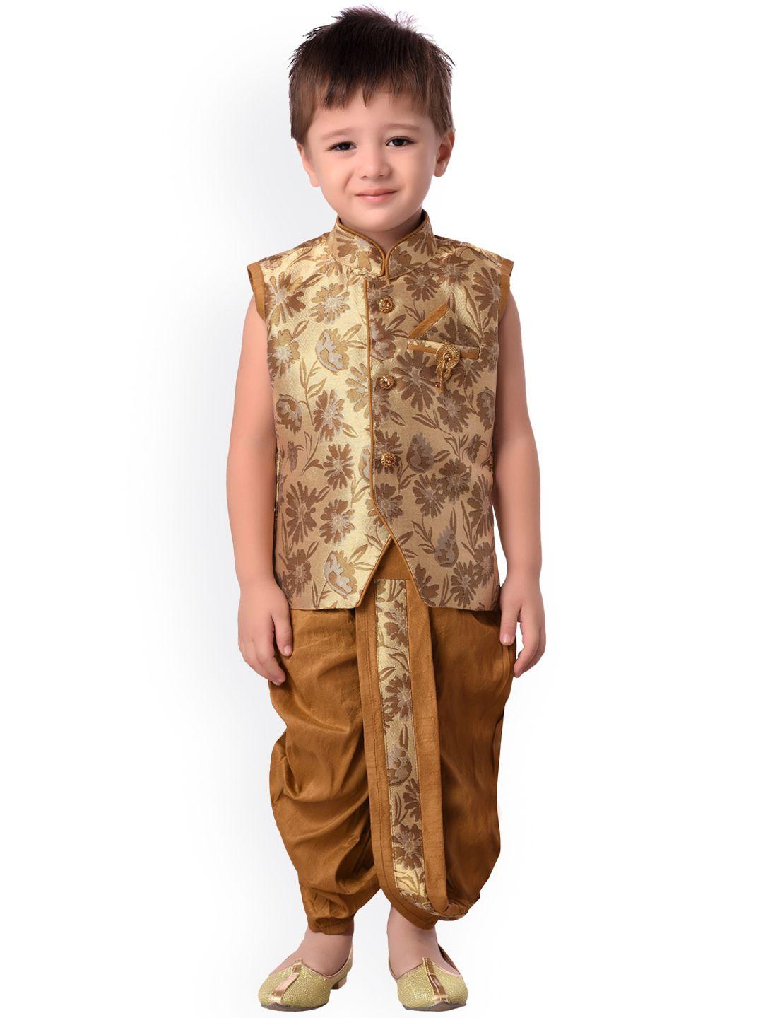 jeetethnics boys beige woven design kurta with dhoti pants