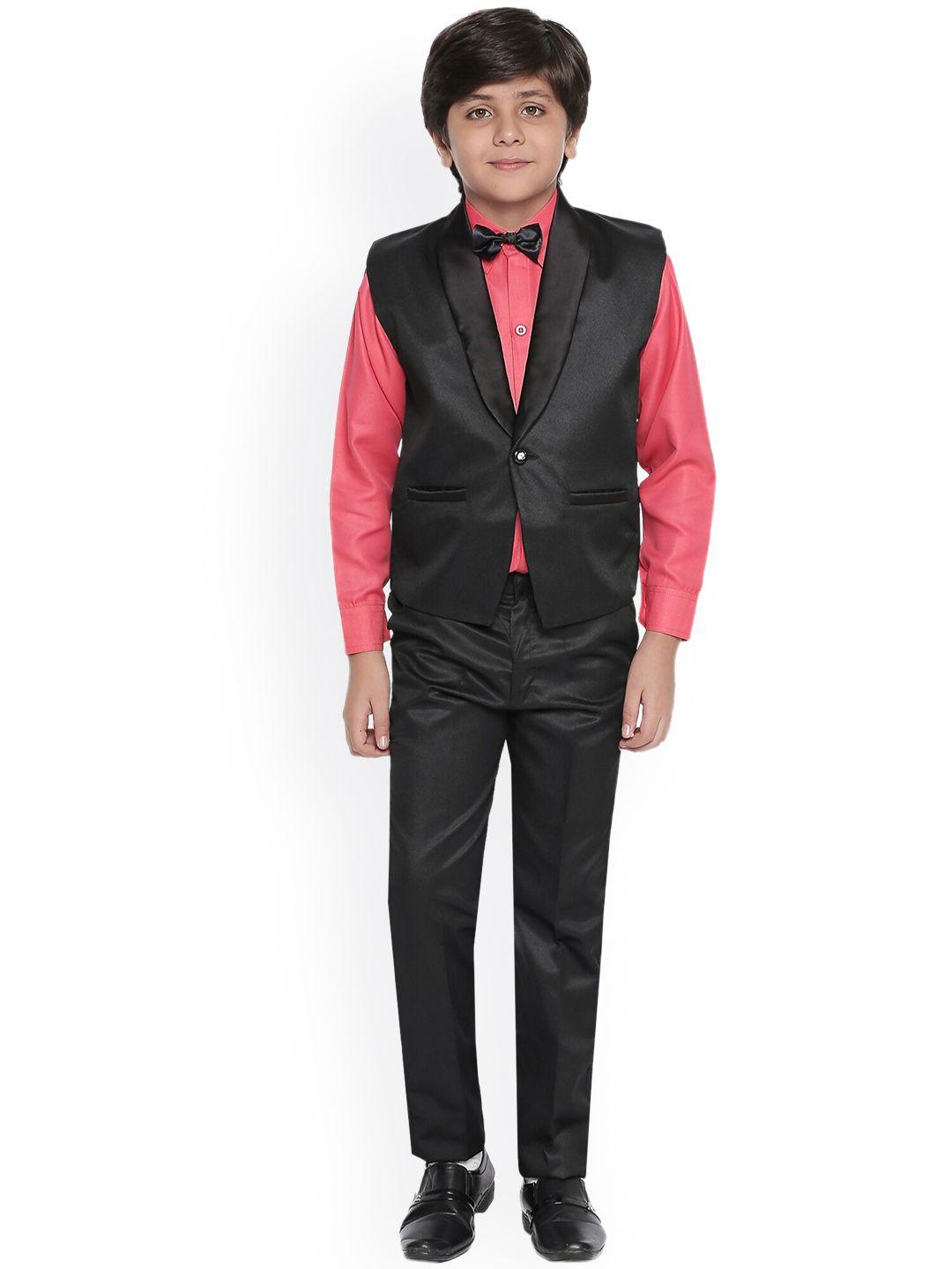 jeetethnics boys black & pink solid shirt with trousers & waistcoat