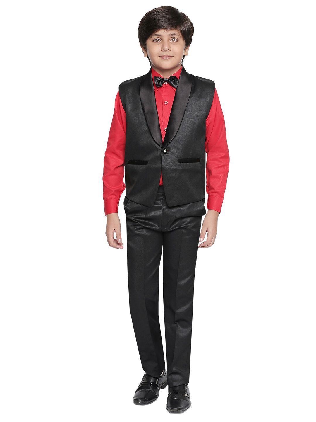 jeetethnics boys black & red silk cotton shirt with trousers & waistcoat