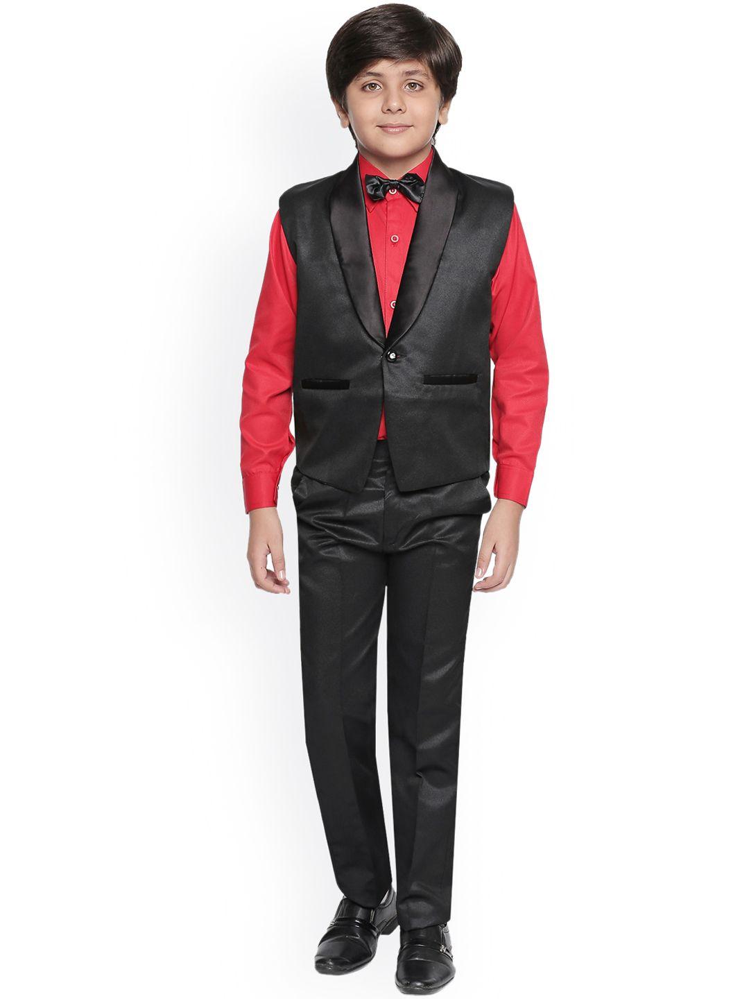 jeetethnics boys black & red solid shirt with trousers  & waistcoat
