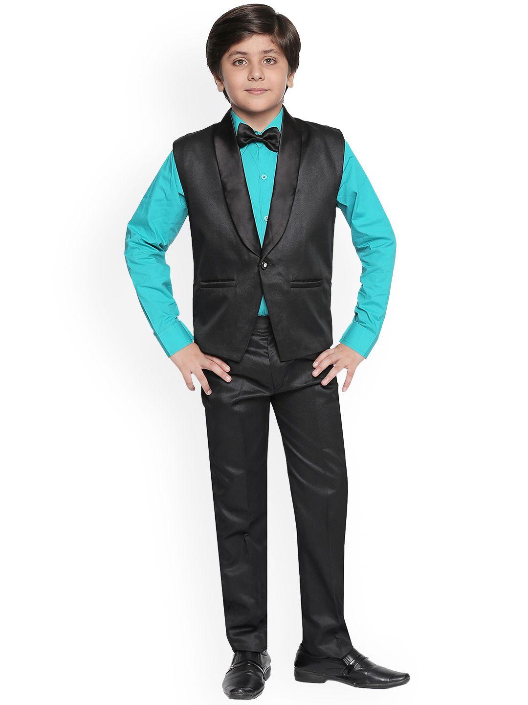 jeetethnics boys black & turquoise blue solid shirt with trousers