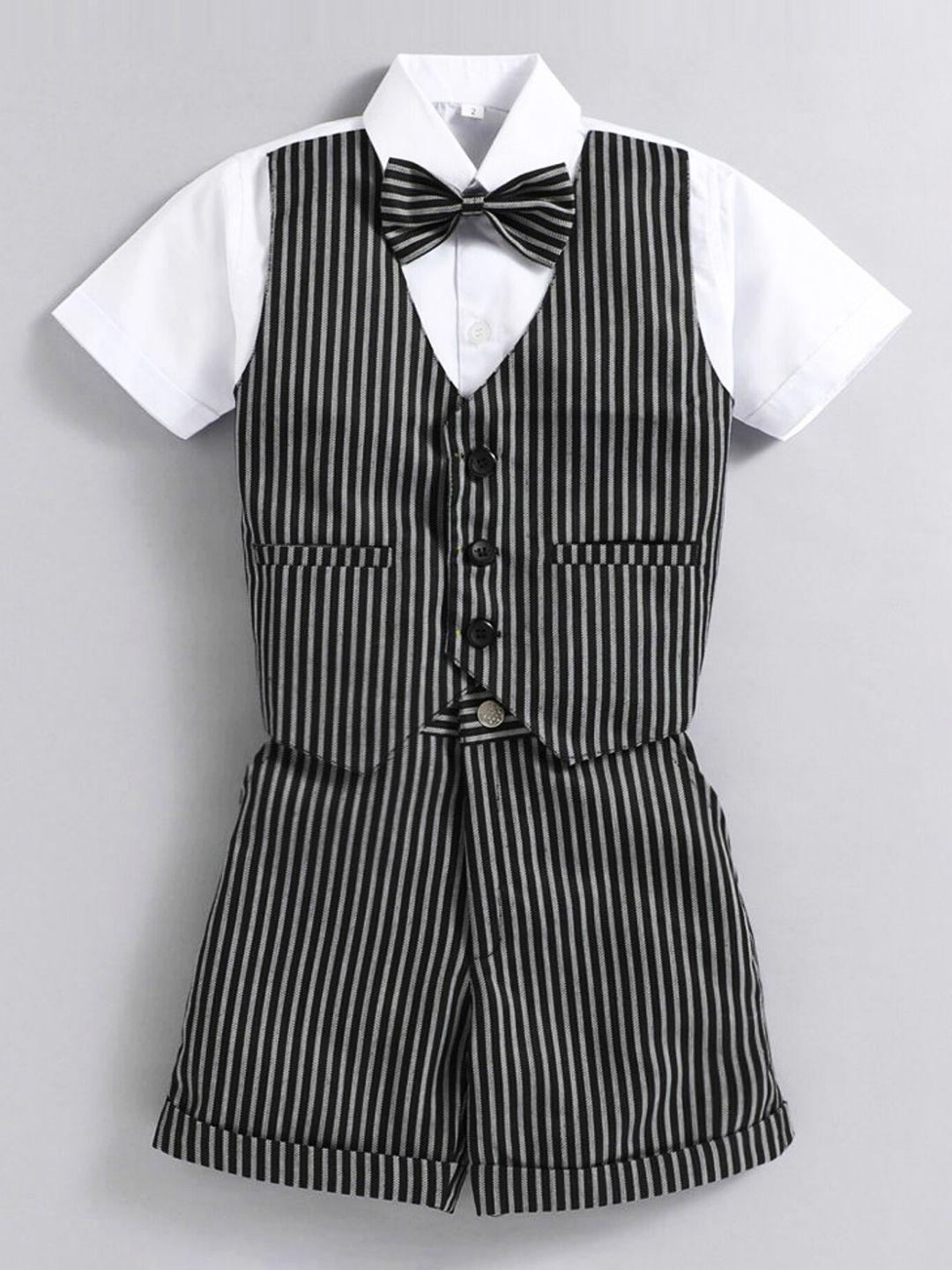 jeetethnics boys black & white striped shirt & shorts with bow