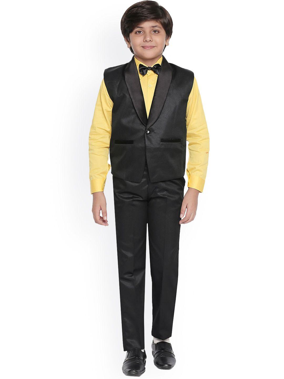 jeetethnics boys black & yellow solid shirt with trousers & waistcoat