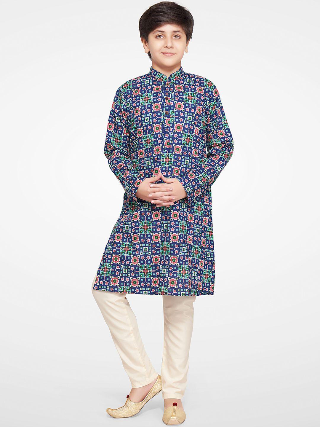 jeetethnics boys blue & cream-coloured ethnic motifs printed kurta with pyjamas
