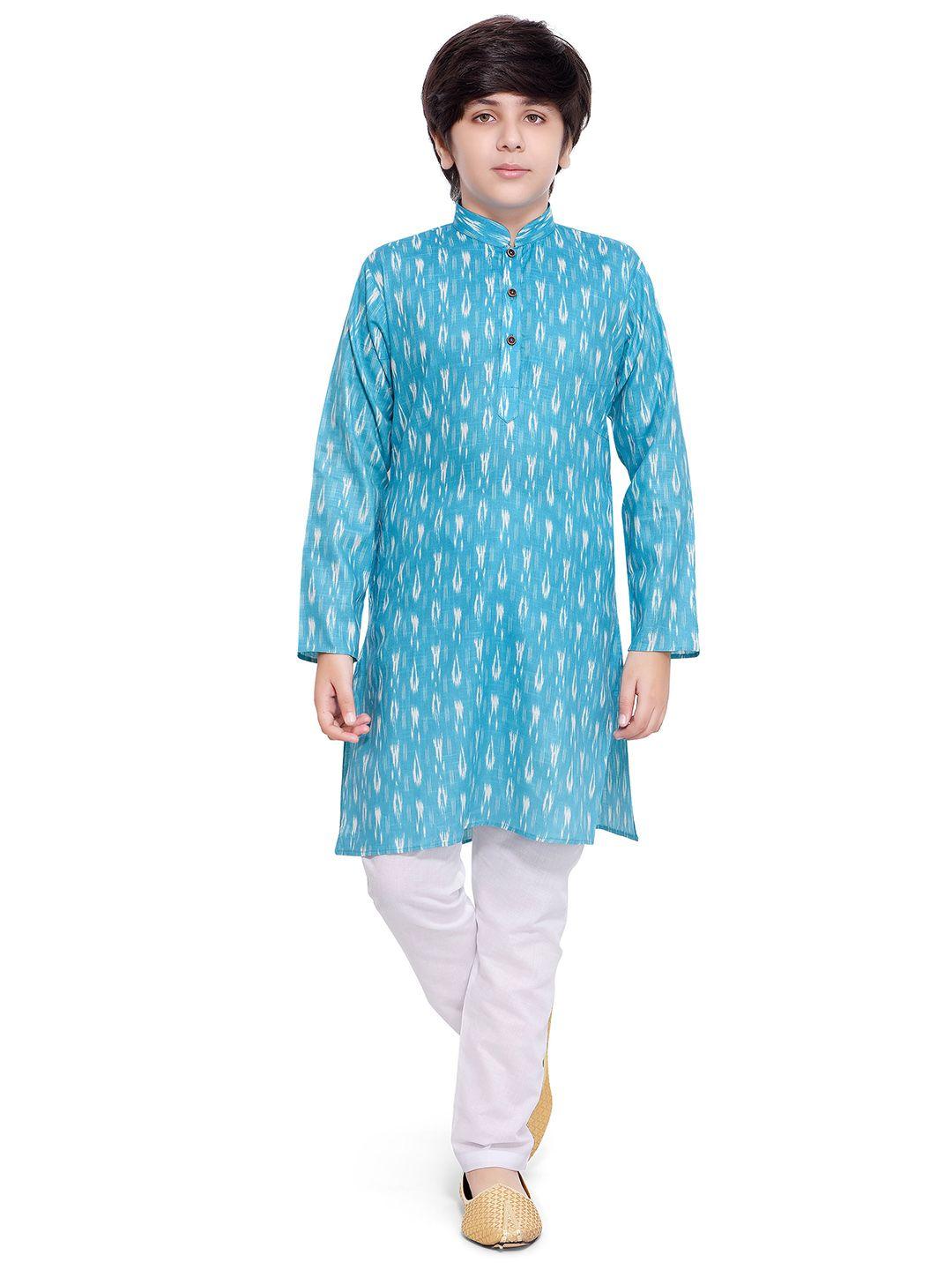 jeetethnics boys blue & white printed regular kurta with pyjamas