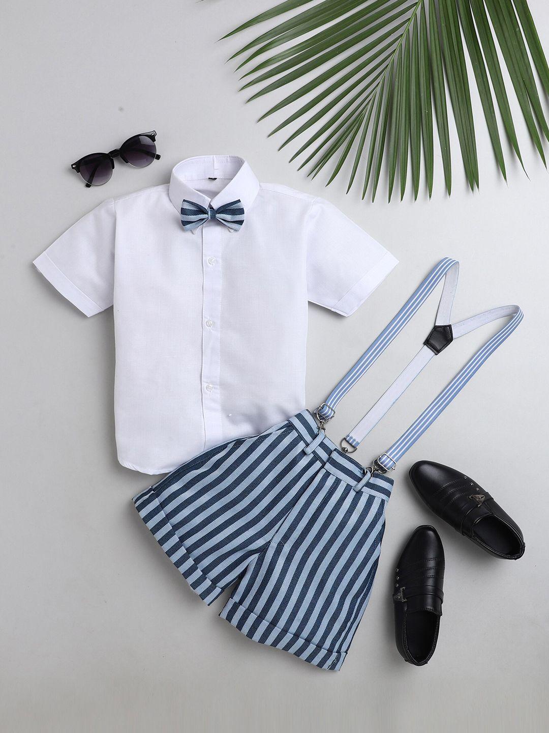 jeetethnics boys blue & white shirt & shorts with suspenders
