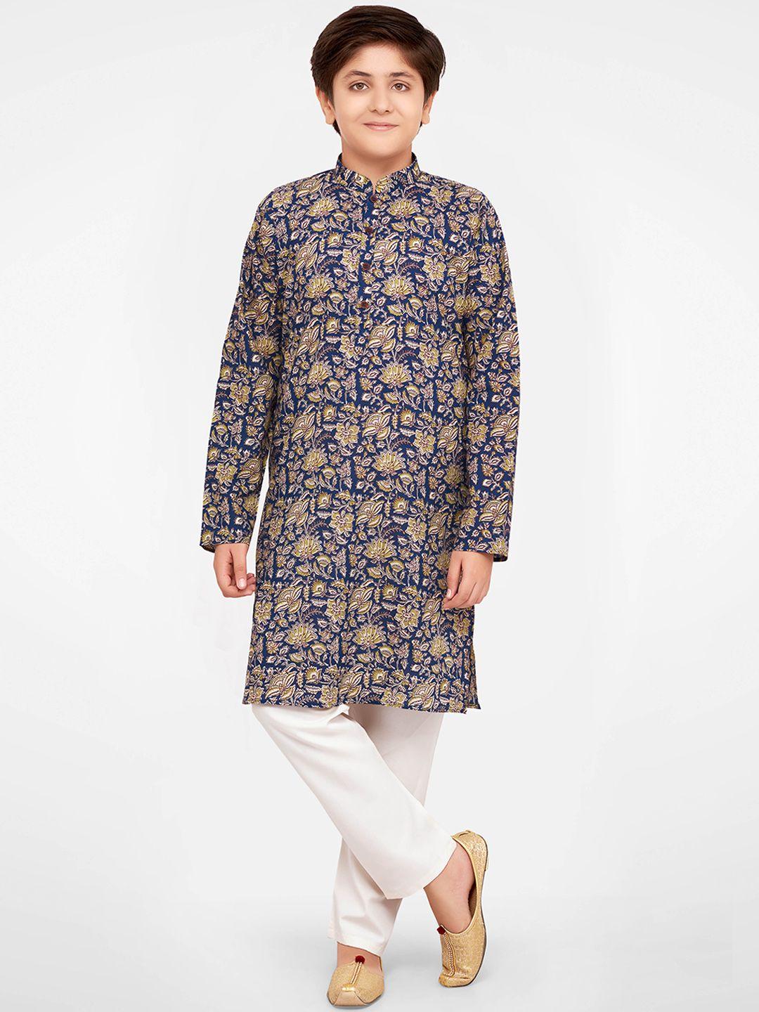 jeetethnics boys blue ethnic motifs printed kurta with churidar