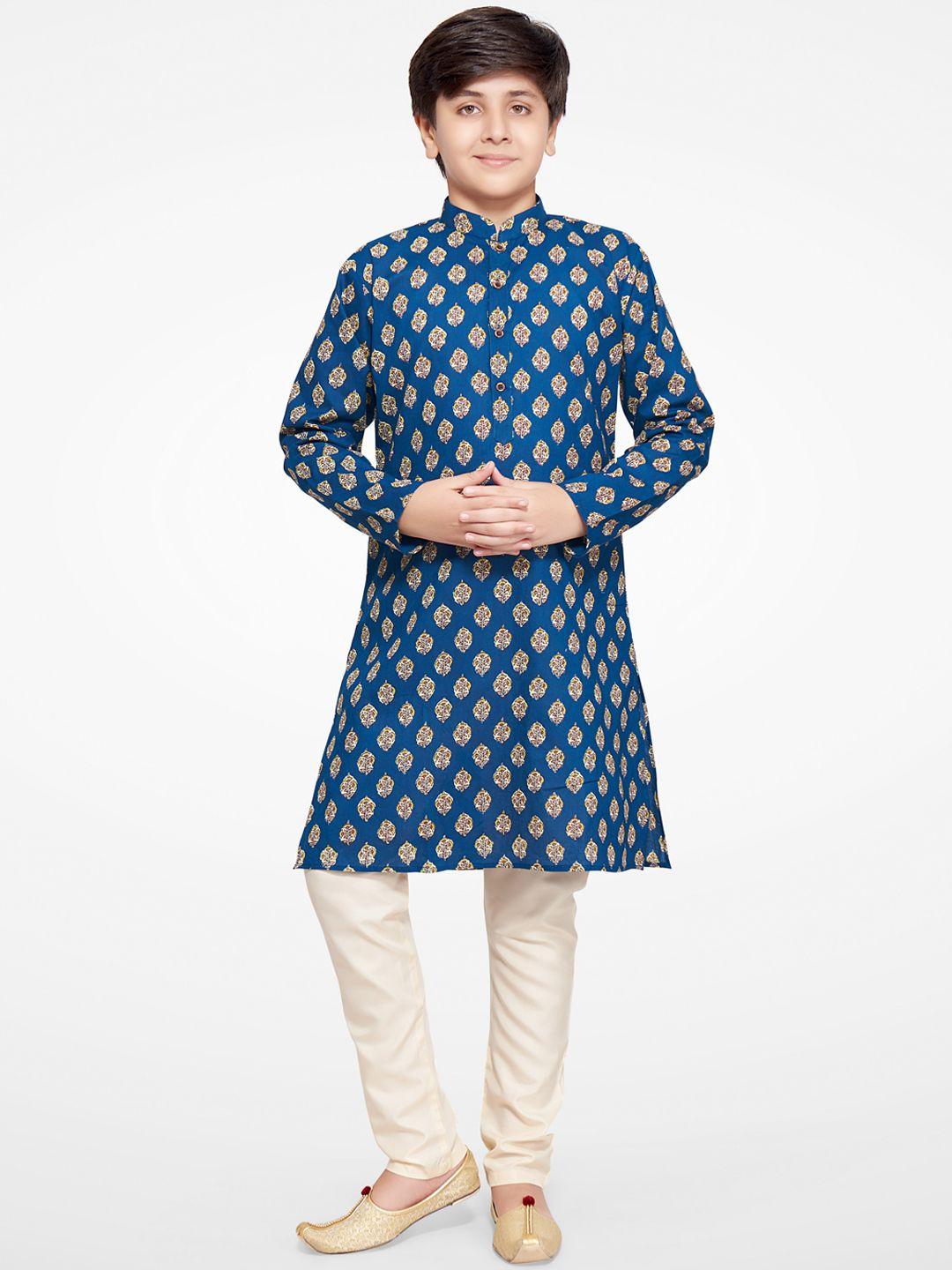 jeetethnics boys blue ethnic motifs printed kurta with pyjamas