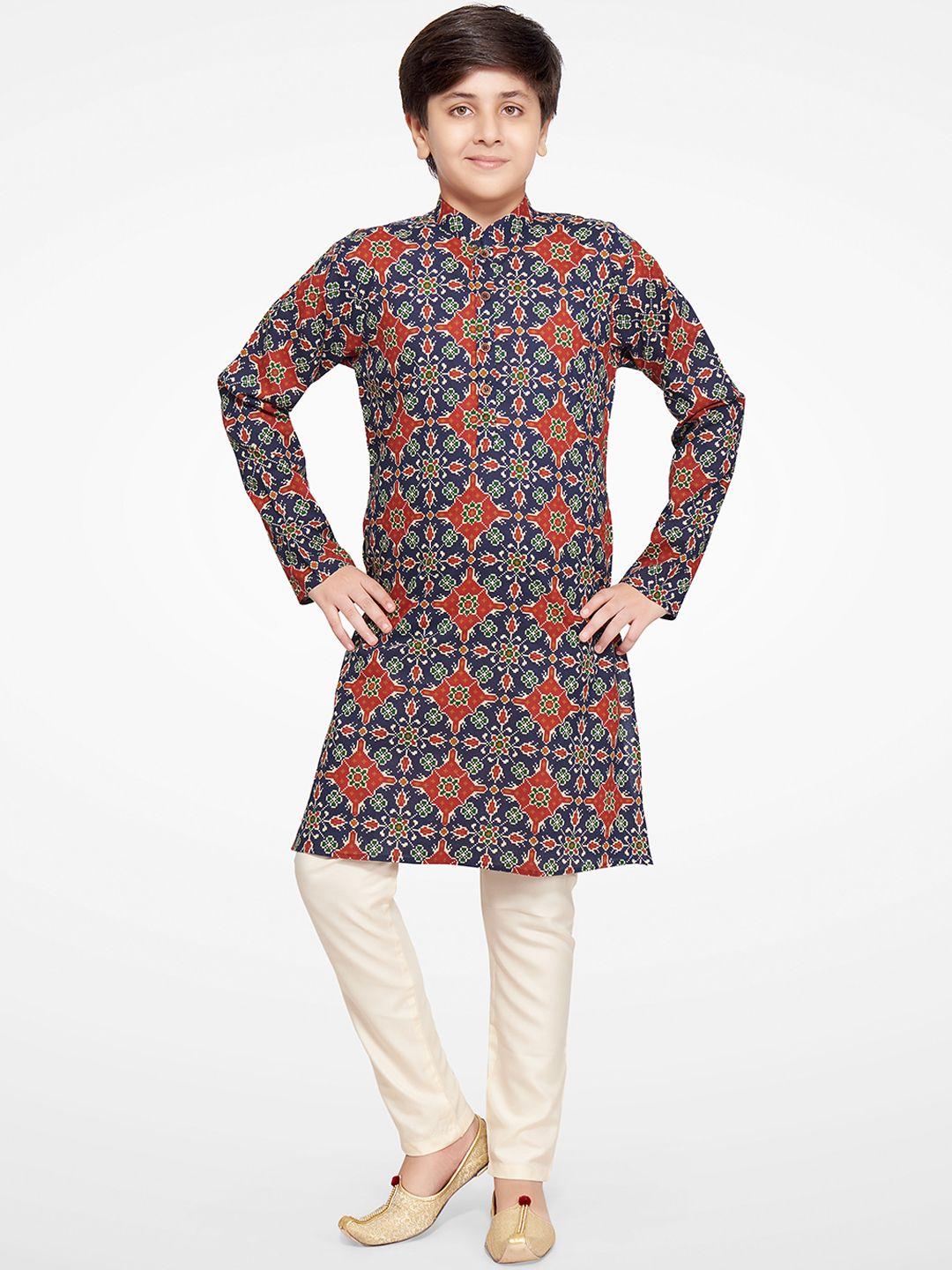 jeetethnics boys blue ethnic motifs printed kurta with pyjamas