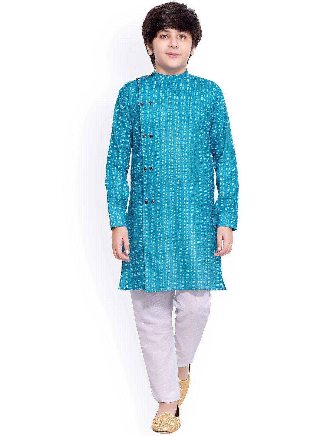 jeetethnics boys blue printed angrakha kurta with pyjamas