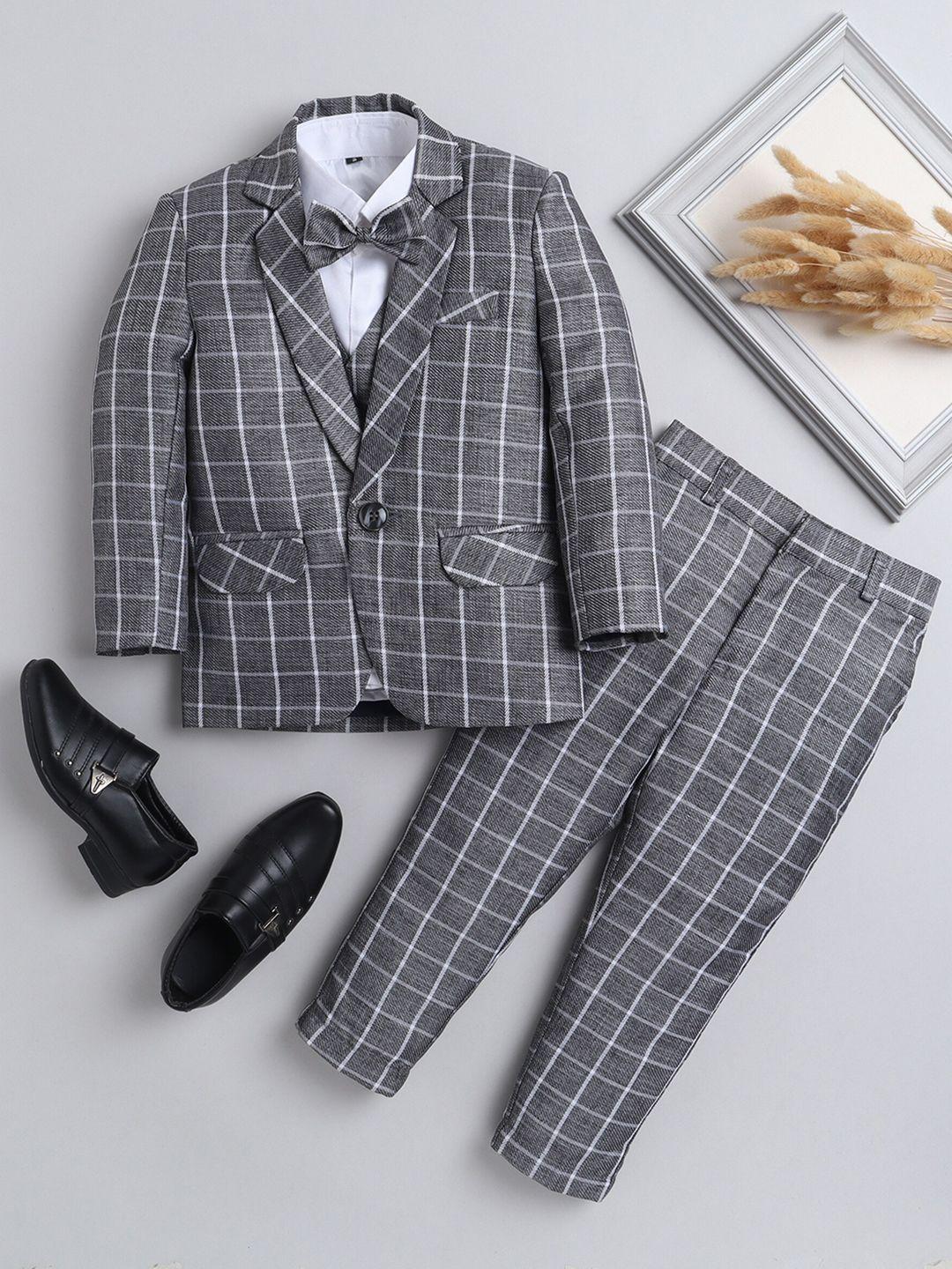 jeetethnics boys checked 5-piece single-breasted silk cotton party suit