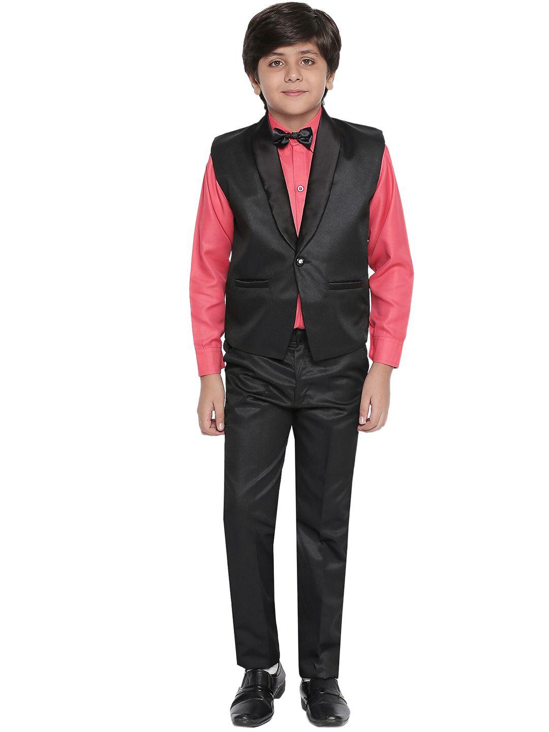 jeetethnics boys coral red & black shirt with trousers & waistcoat