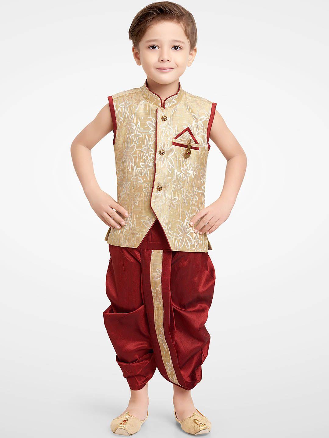 jeetethnics boys cream-coloured & maroon printed kurta with dhoti pants