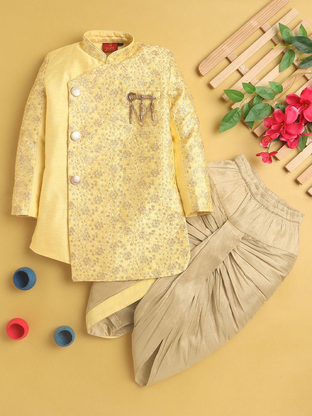 jeetethnics boys floral embroidered sequinned kurta with dhoti pants