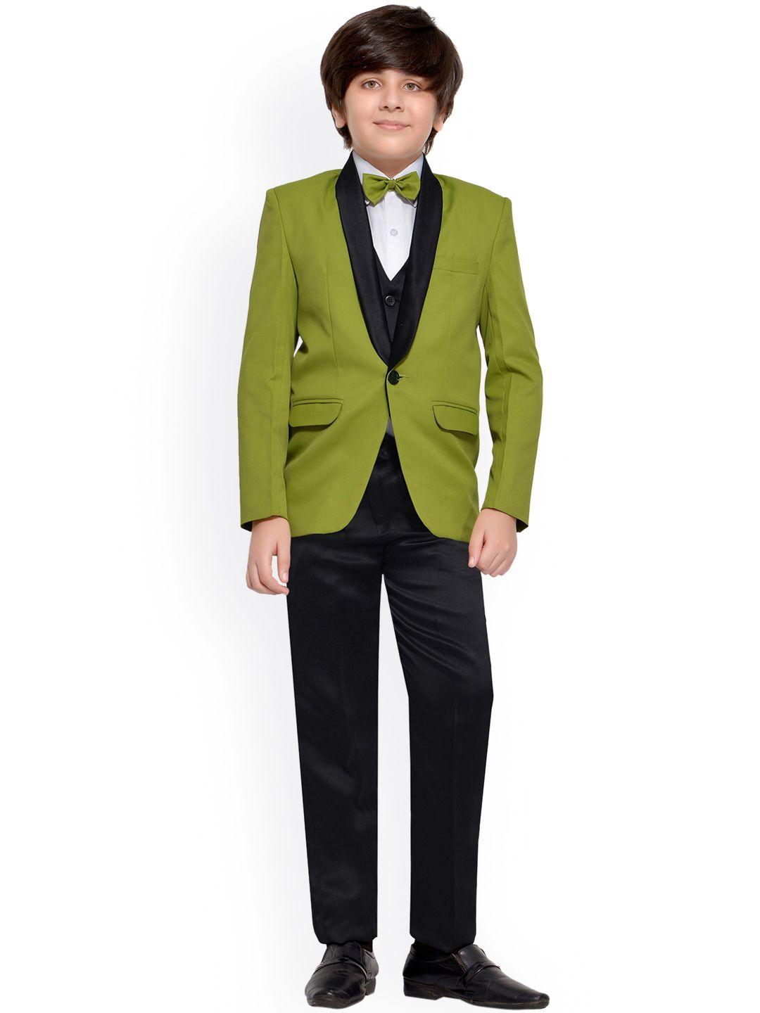 jeetethnics boys green & black solid 5-piece single-breasted partywear suit