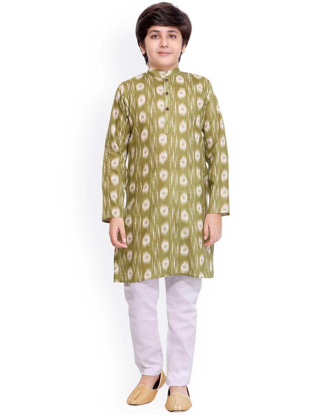 jeetethnics boys green & white printed regular kurta with pyjamas