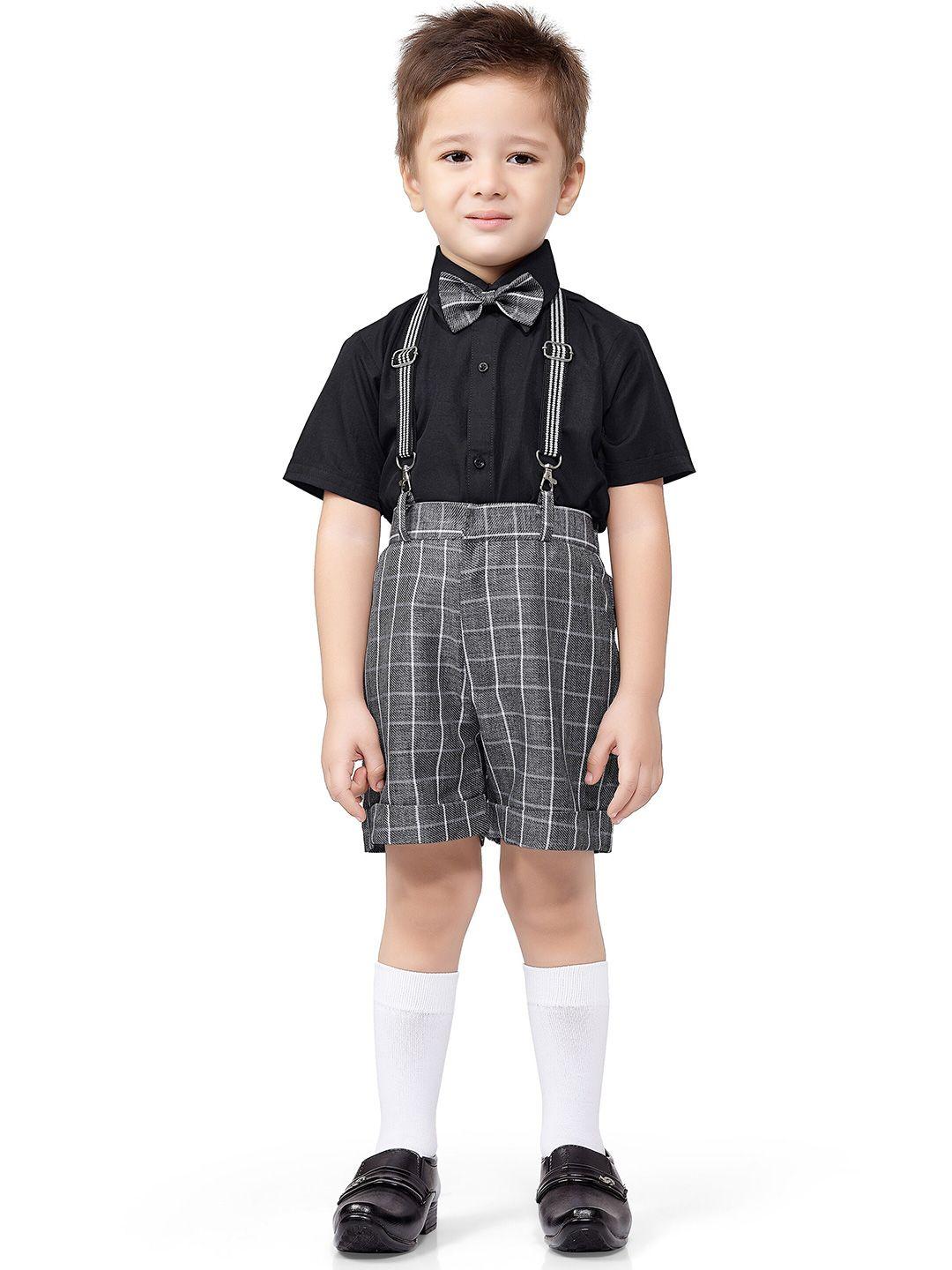 jeetethnics boys grey & black shirt with shorts and suspenders