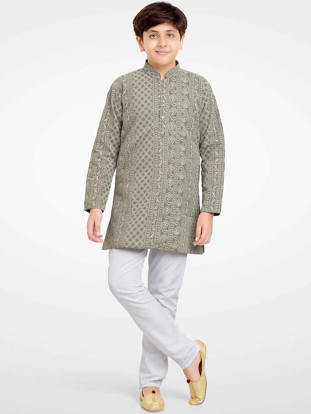 jeetethnics boys grey ethnic motifs embroidered kurti with pyjamas