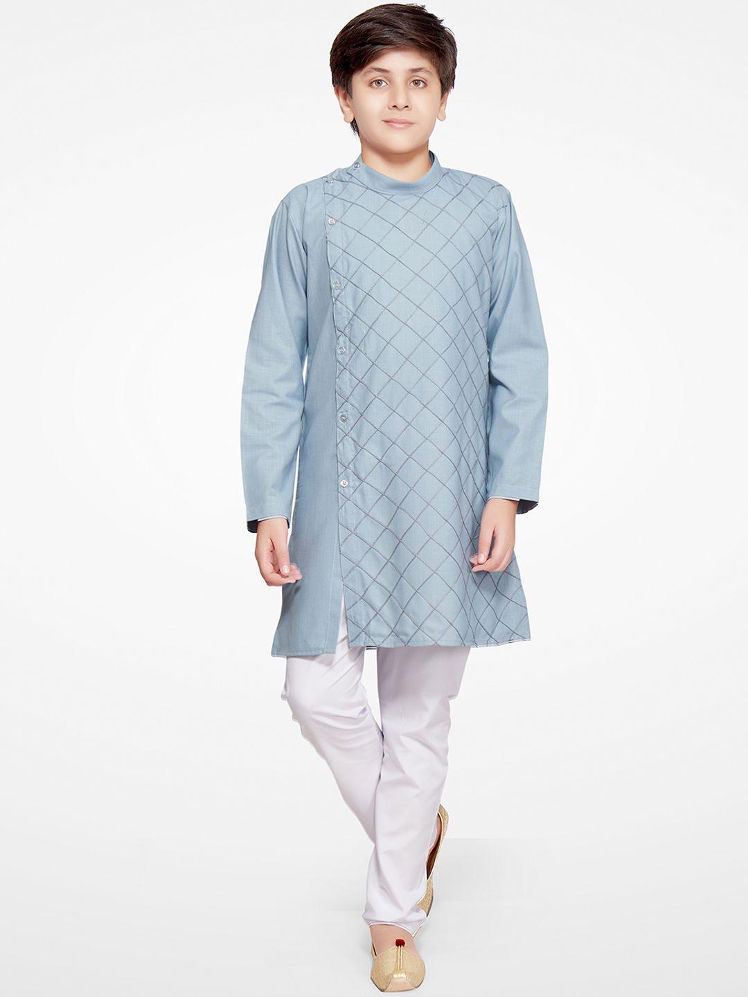 jeetethnics boys grey printed thread work kurta with pyjamas