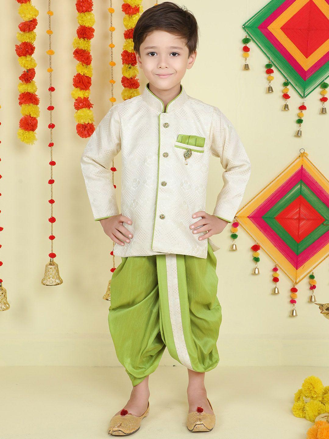 jeetethnics boys mandarin collar floral woven design kurta with dhoti pants
