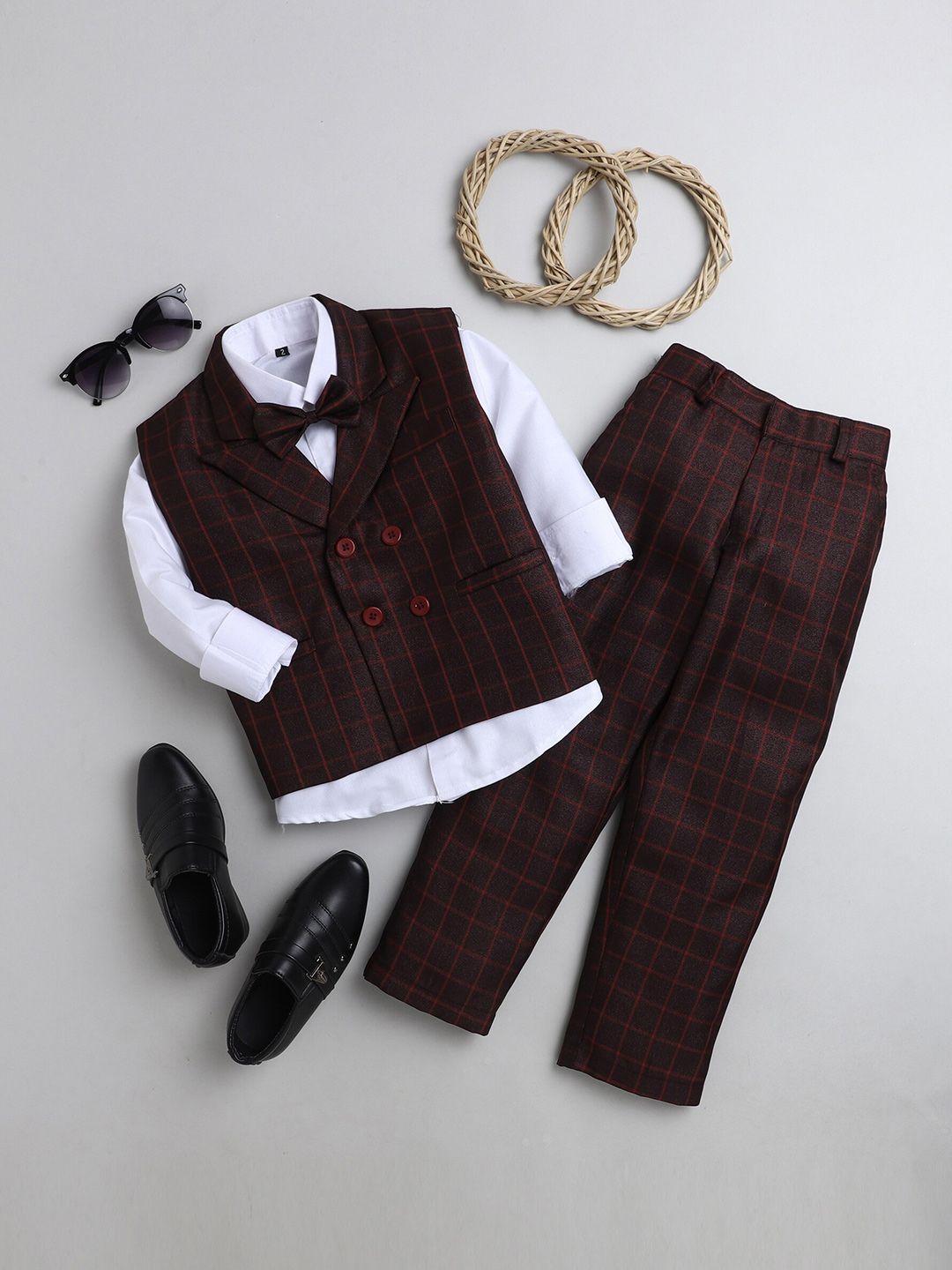 jeetethnics boys maroon & white shirt & trouser with waist coat