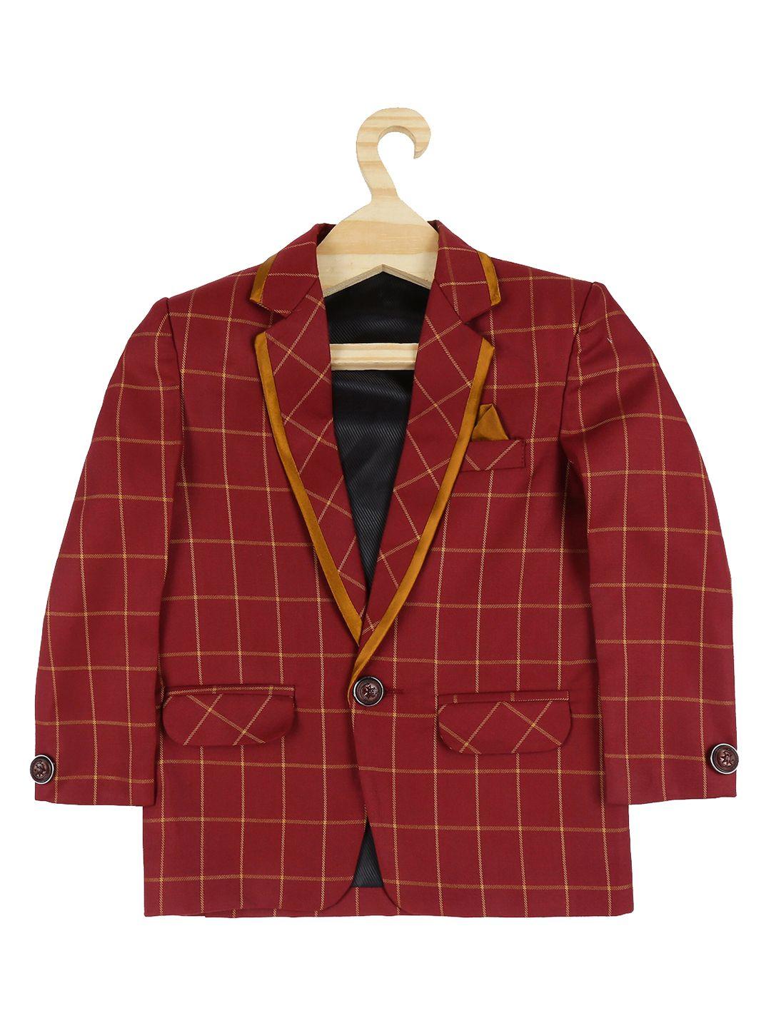 jeetethnics boys maroon & yellow checked single-breasted blazer