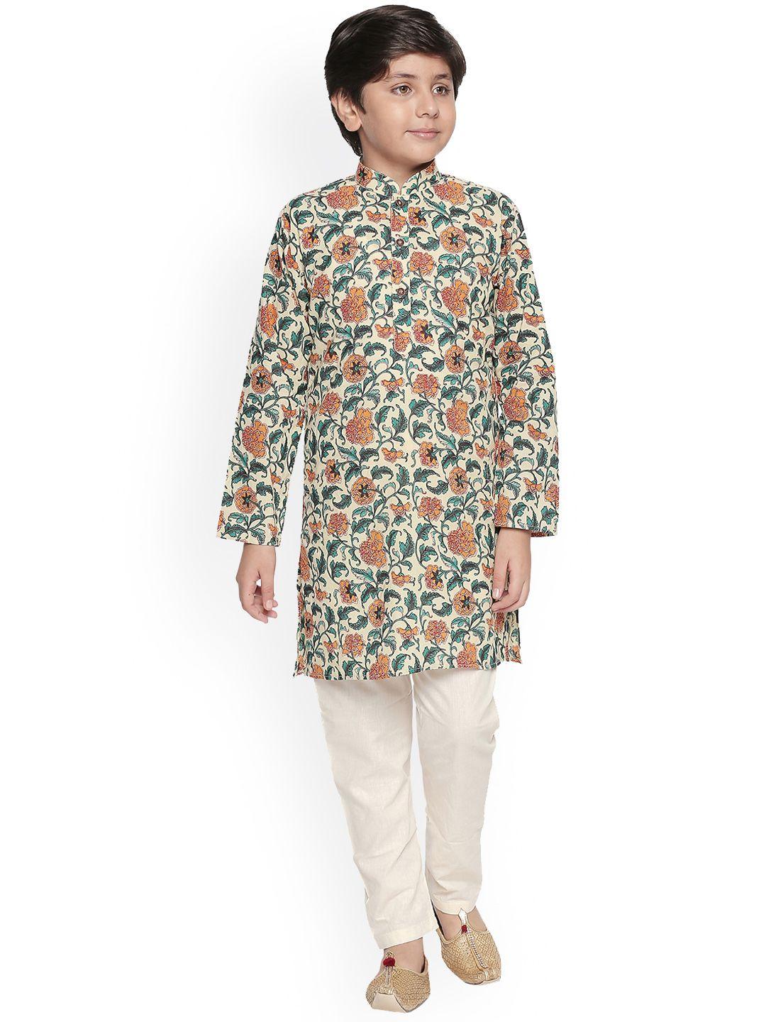 jeetethnics boys multicoloured & cream-coloured printed kurta with pyjamas