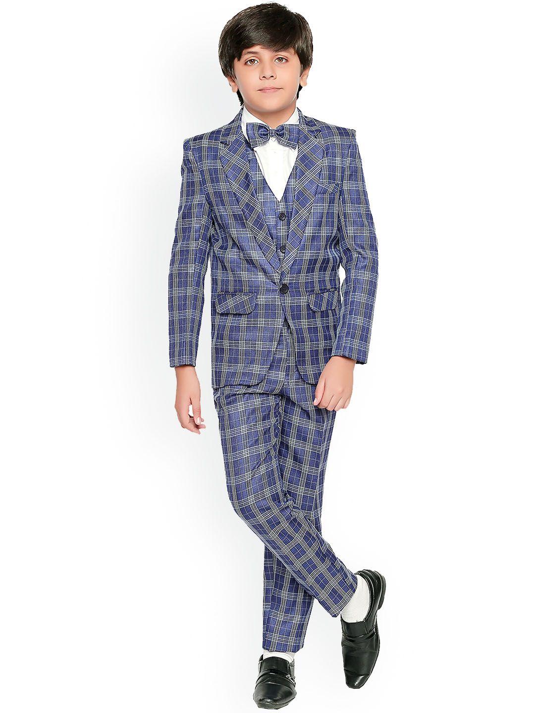 jeetethnics boys navy blue & black checked coat with trousers