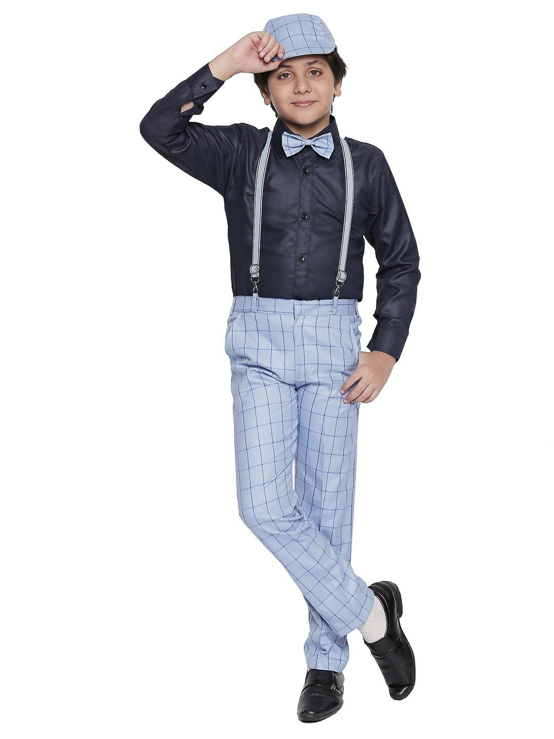 jeetethnics boys navy blue & blue shirt with trousers & suspender