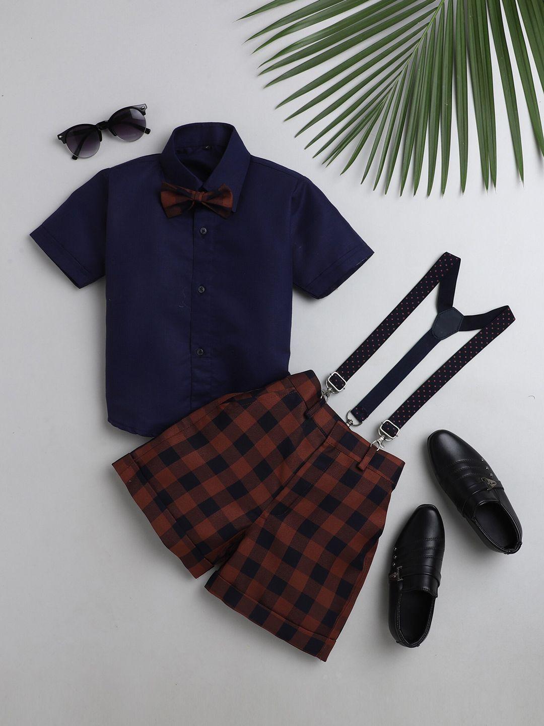 jeetethnics boys navy blue & brown shirt & shorts with suspenders