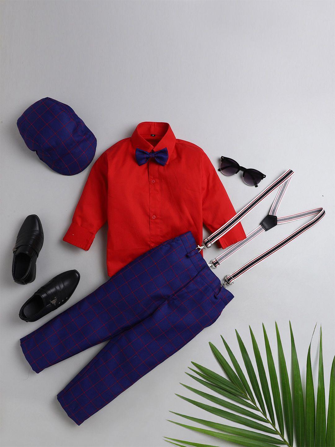 jeetethnics boys navy blue & red shirt with trousers & suspenders