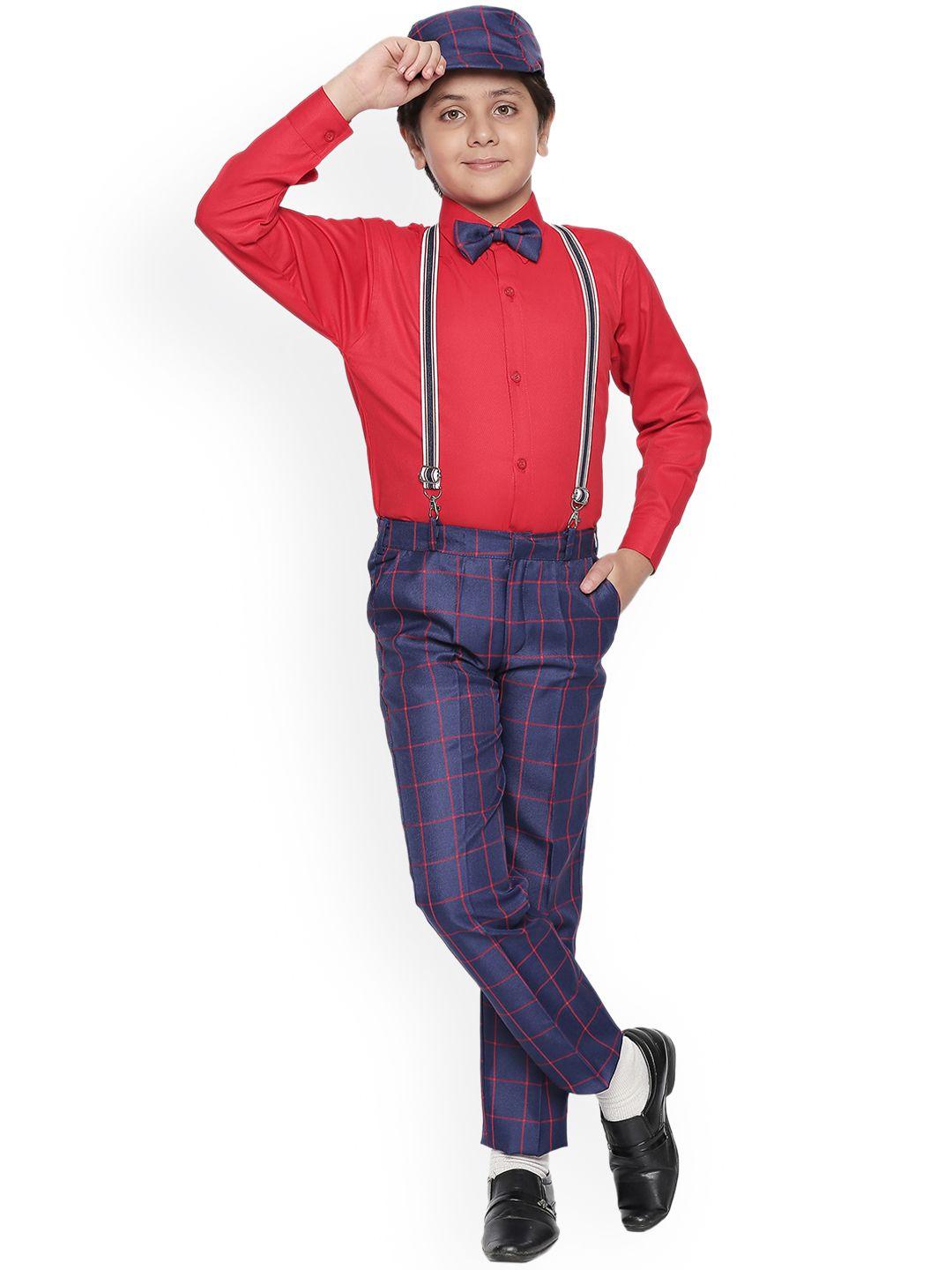 jeetethnics boys navy blue & red solid shirt with trousers