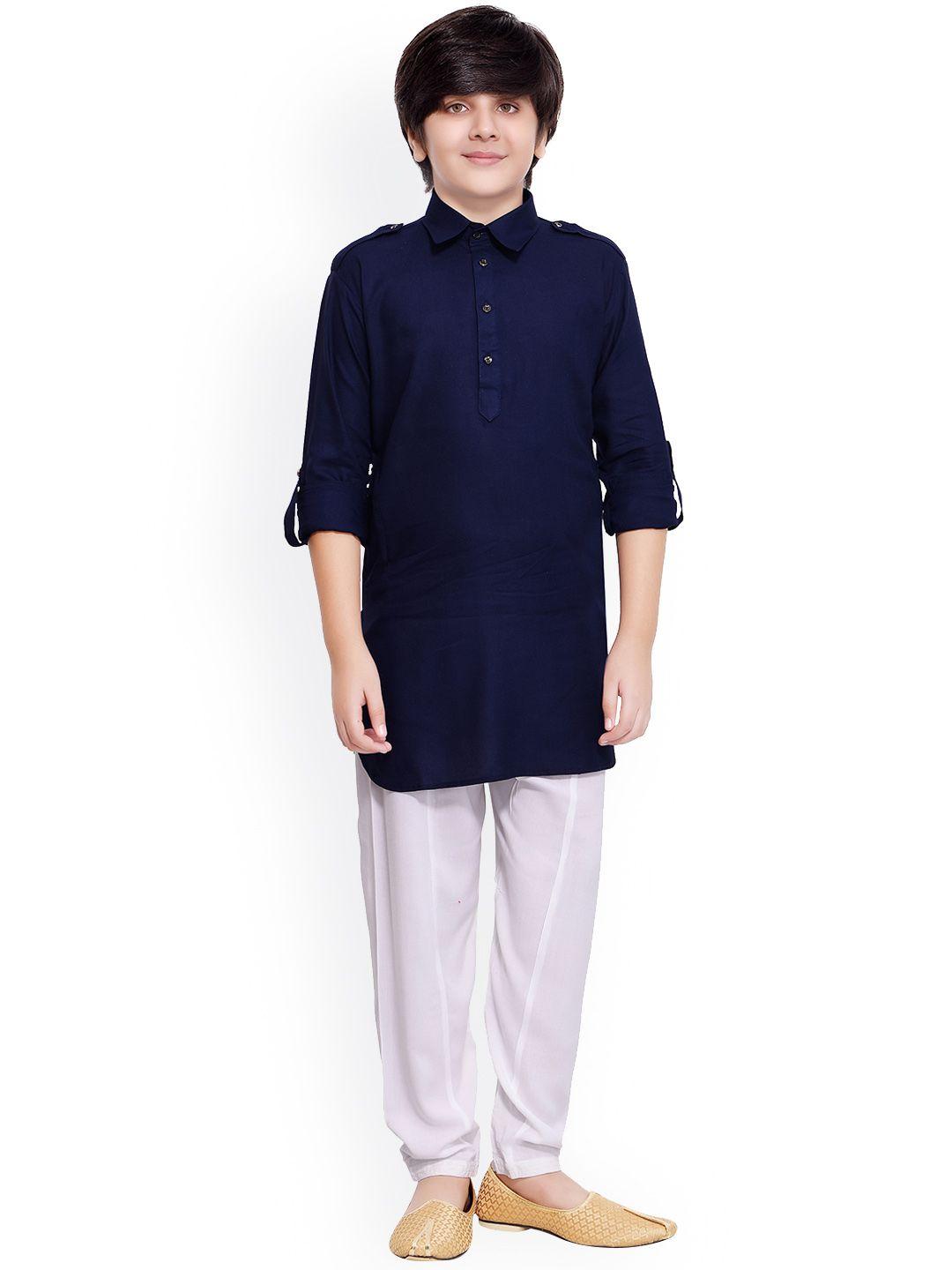 jeetethnics boys navy blue regular kurta with pyjamas