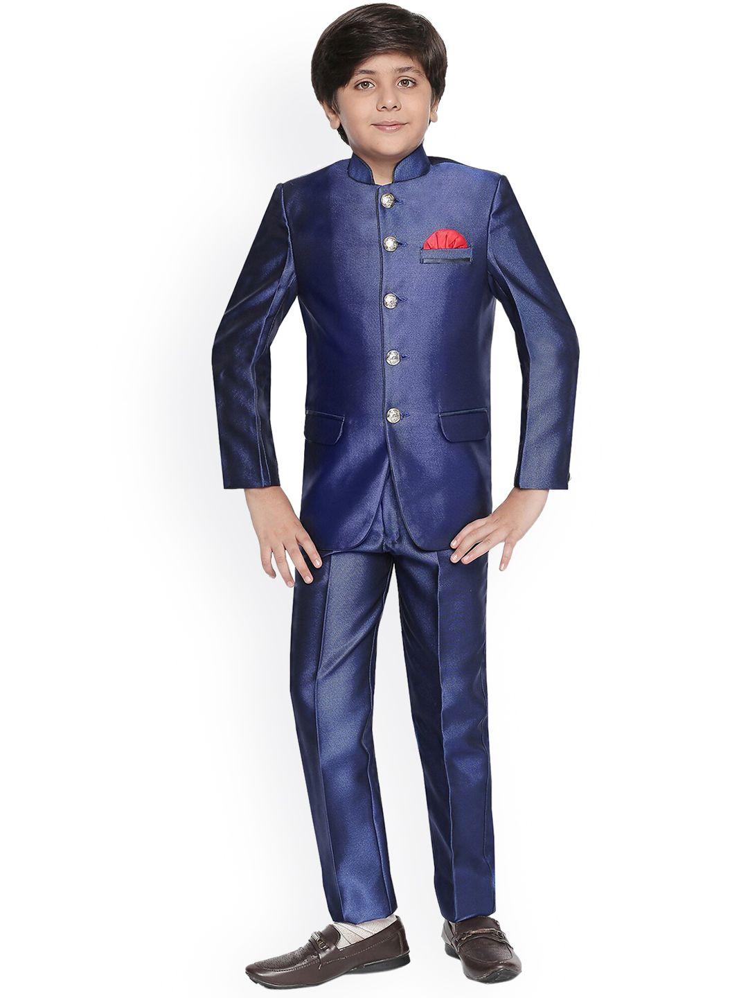 jeetethnics boys navy blue solid 2-piece single-breasted partywear suit
