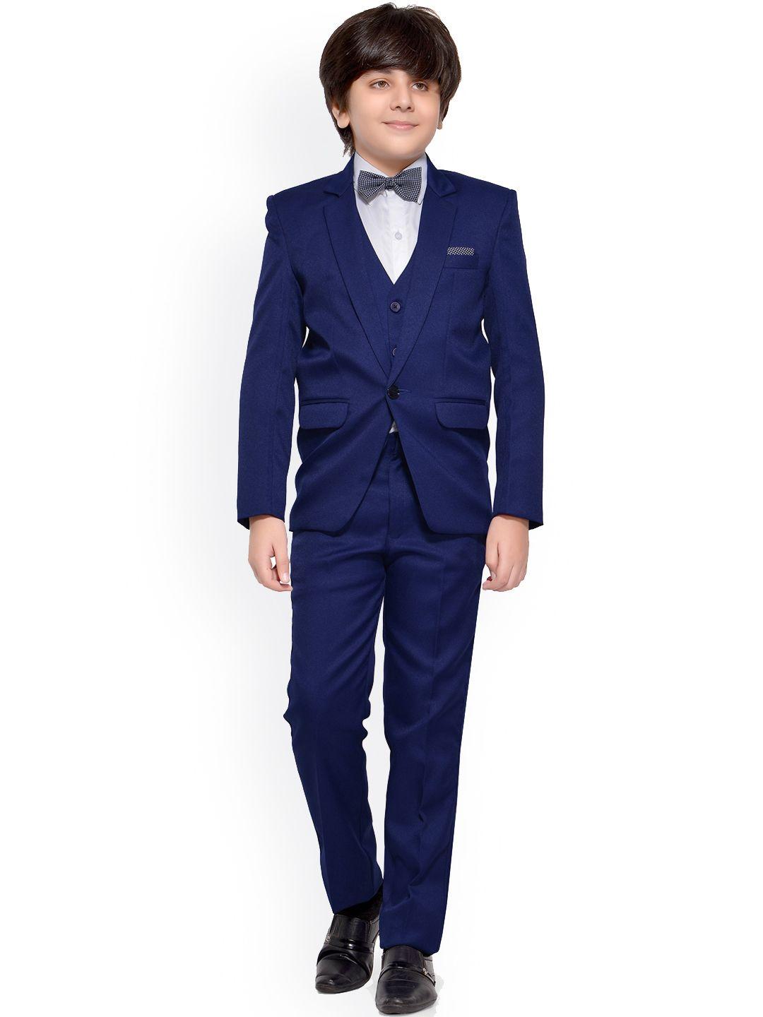jeetethnics boys navy blue solid 5-piece single-breasted partywear suit
