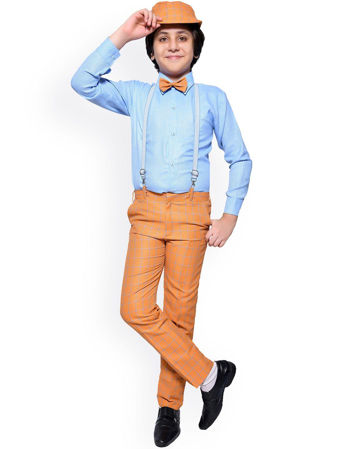 jeetethnics boys orange & turquoise blue solid shirt with trousers