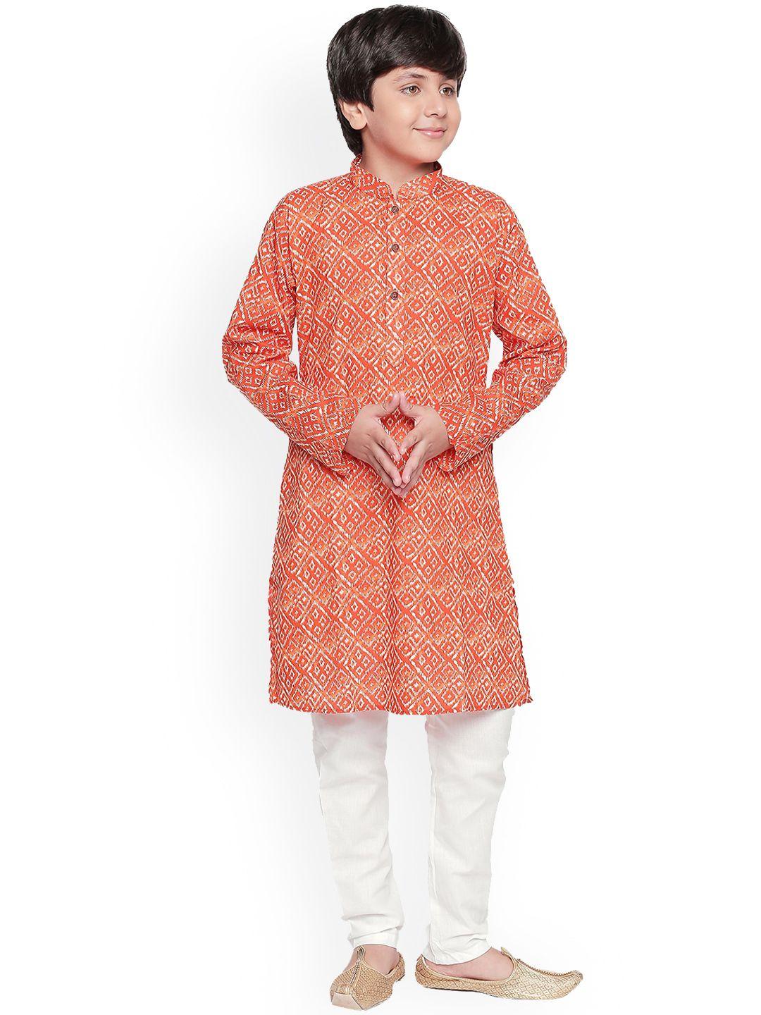 jeetethnics boys orange & white ethnic motifs printed regular kurta with pyjamas
