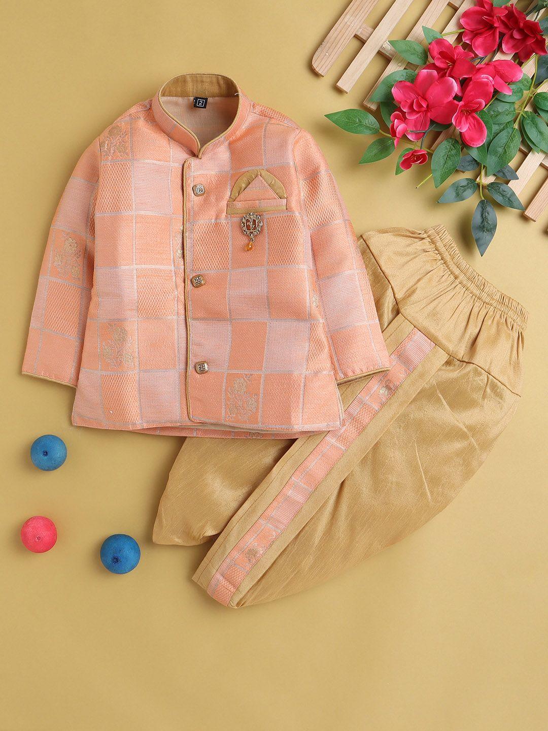 jeetethnics boys orange floral regular kurta with dhoti pants