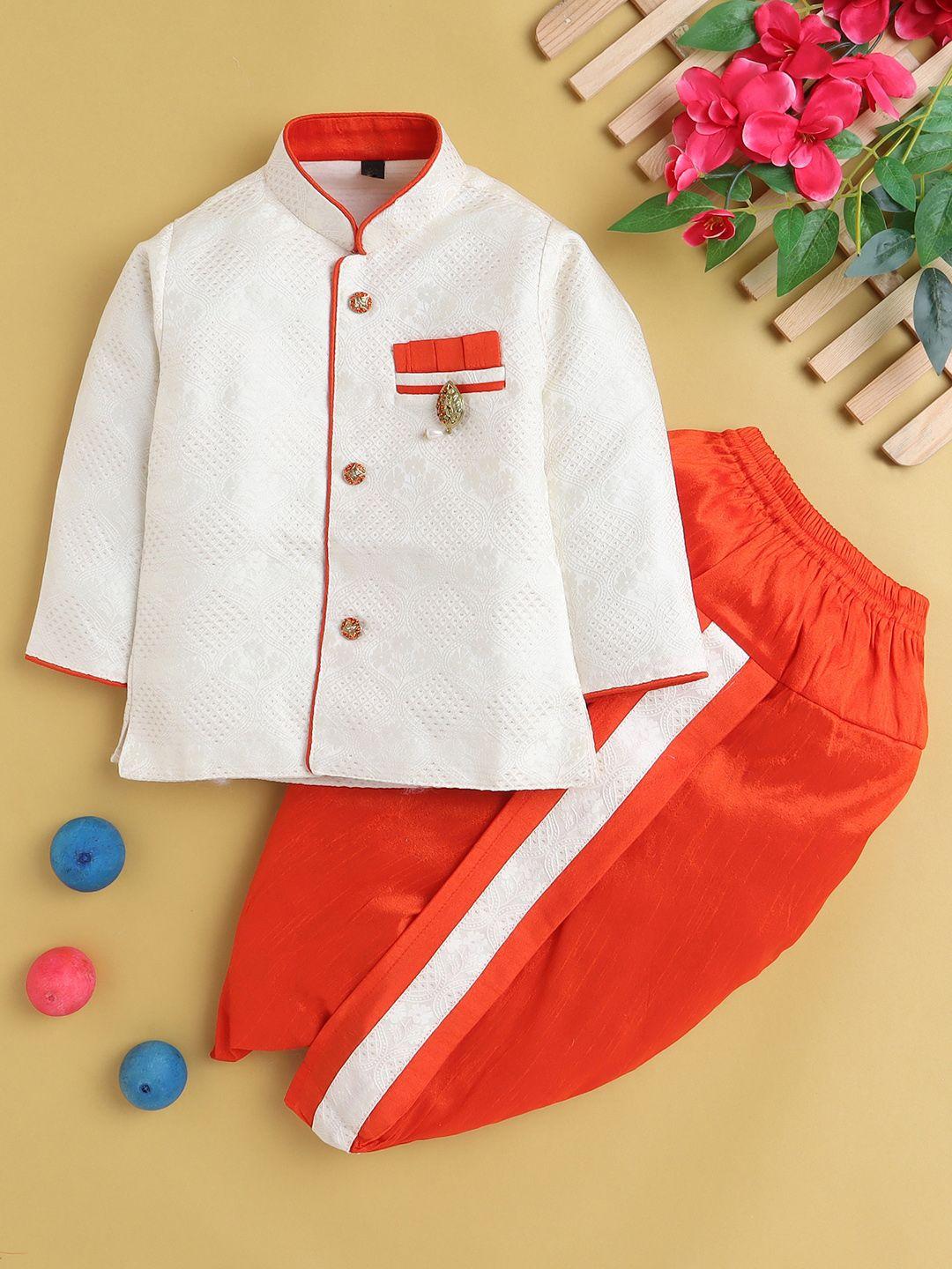 jeetethnics boys orange floral regular kurta with dhoti pants