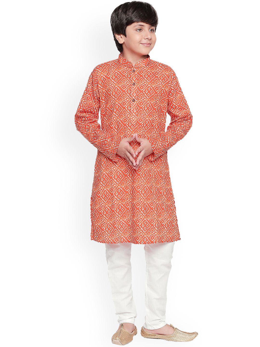 jeetethnics boys orange printed kurta with pyjamas