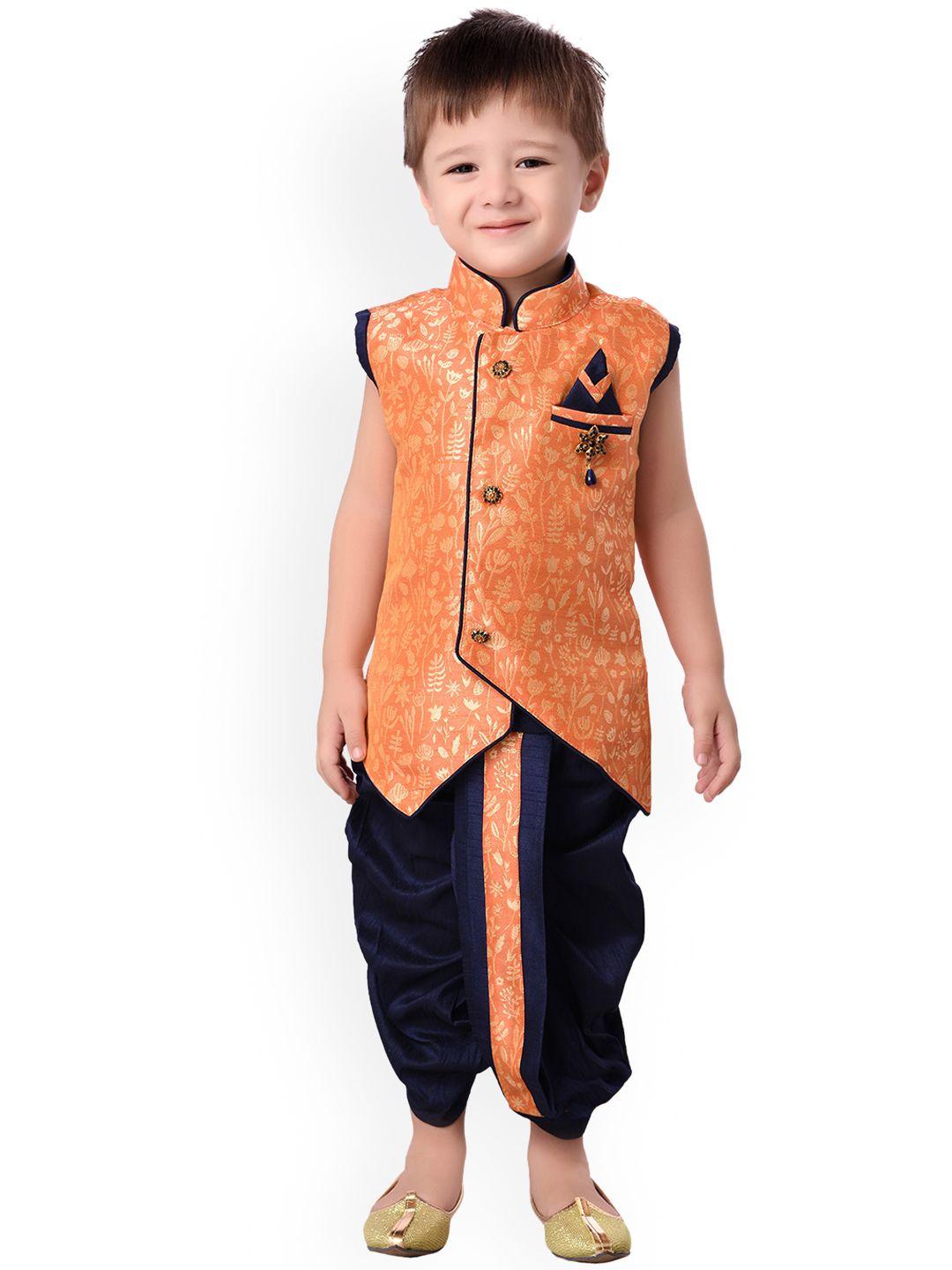 jeetethnics boys orange woven design kurta with dhoti pants
