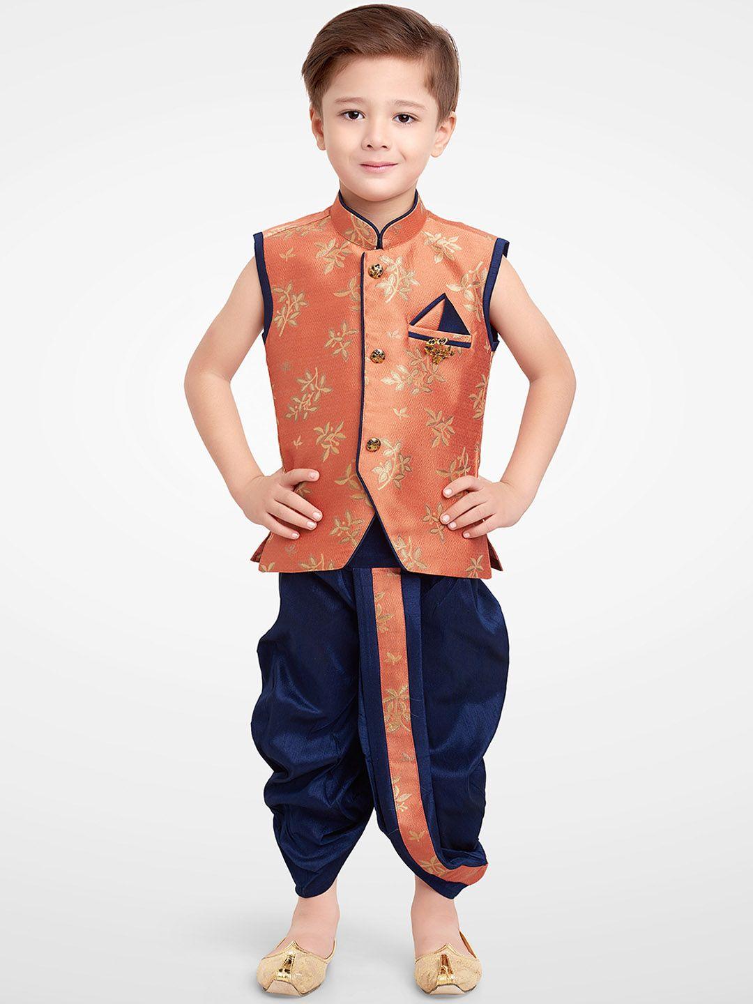 jeetethnics boys peach-coloured woven design kurti with dhoti pants