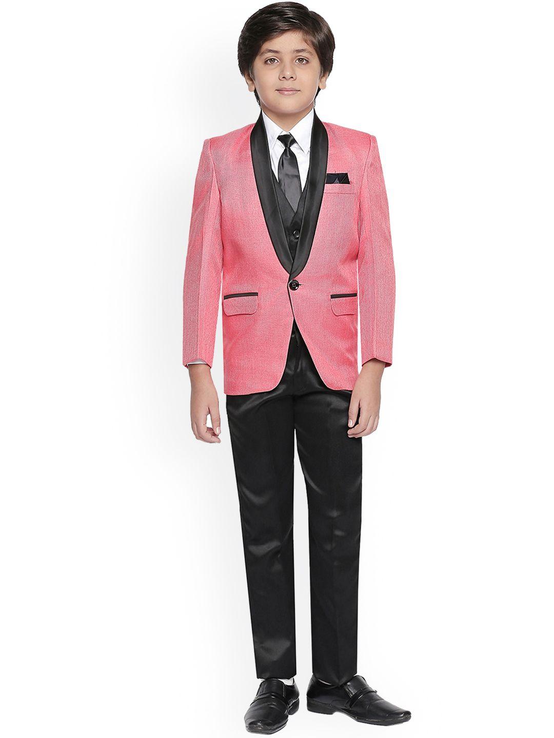 jeetethnics boys pink & black solid coat with trousers