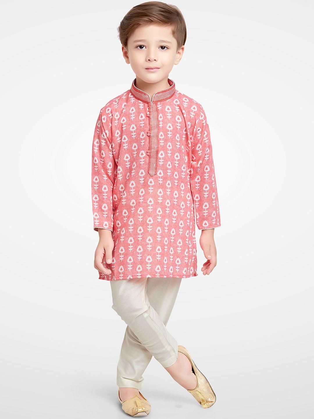 jeetethnics boys pink & cream ethnic motifs printed kurta with pyjamas