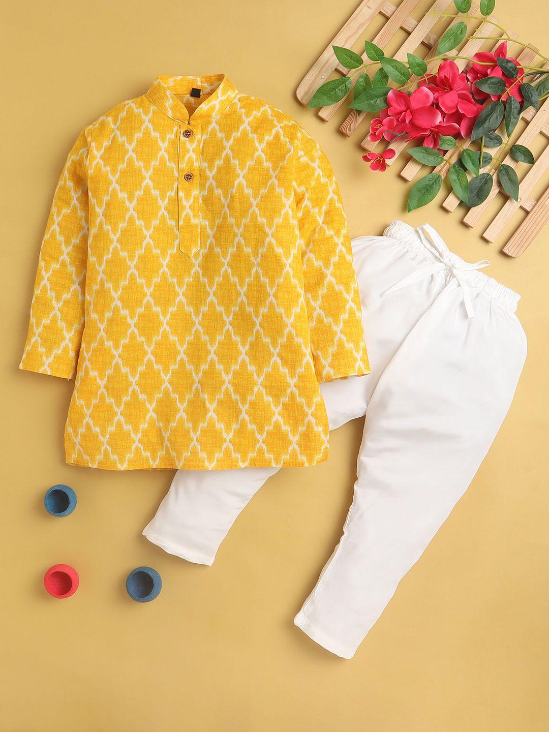 jeetethnics boys printed mandarin collar regular kurta with pyjamas