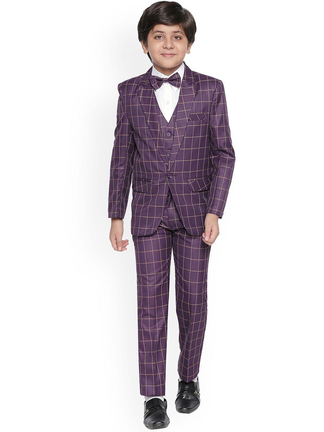 jeetethnics boys purple & white checked clothing set